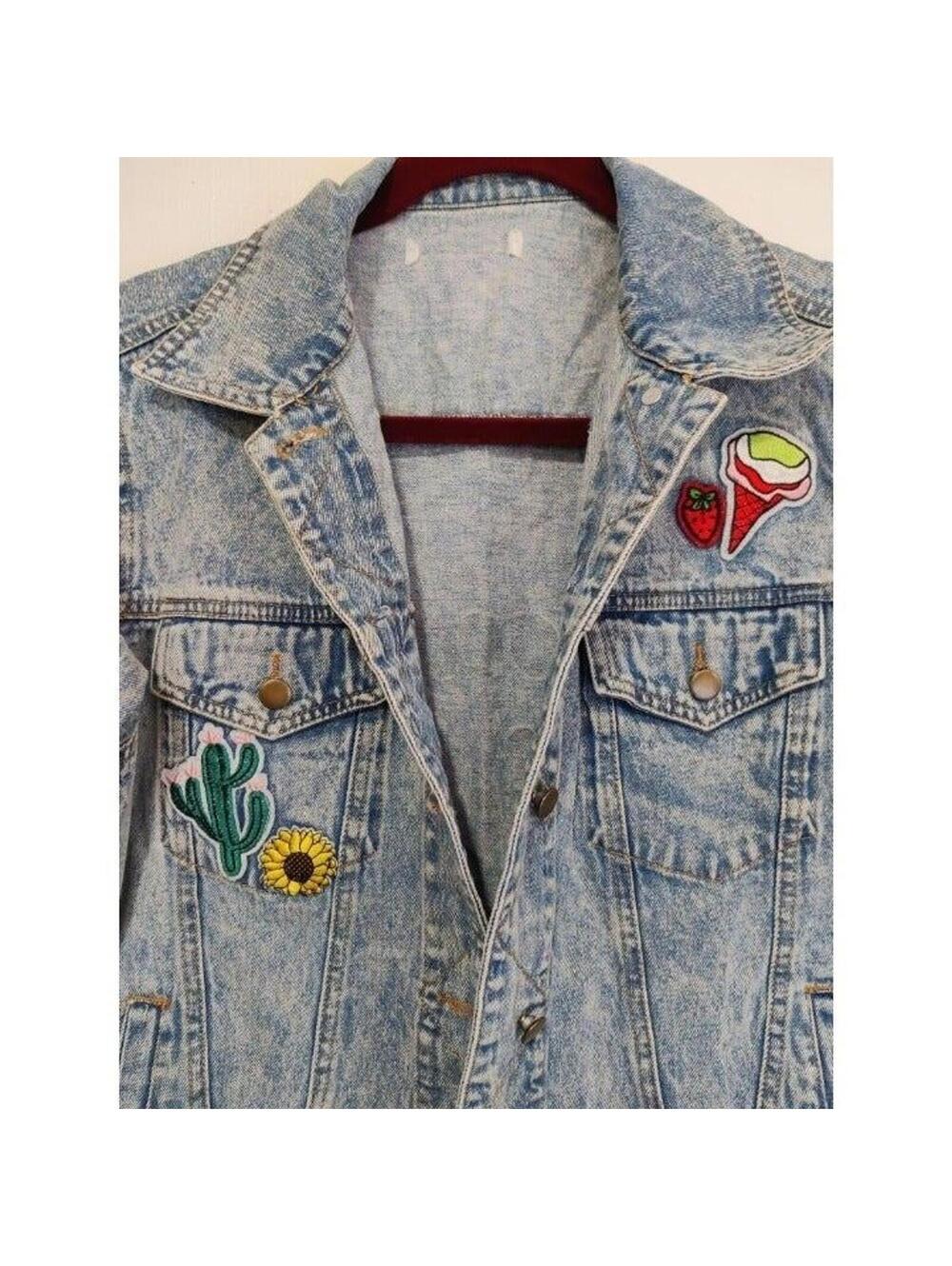 Good Vibes Only Jean Embroidered Details Front Back Jacket - Picture 1 of 7